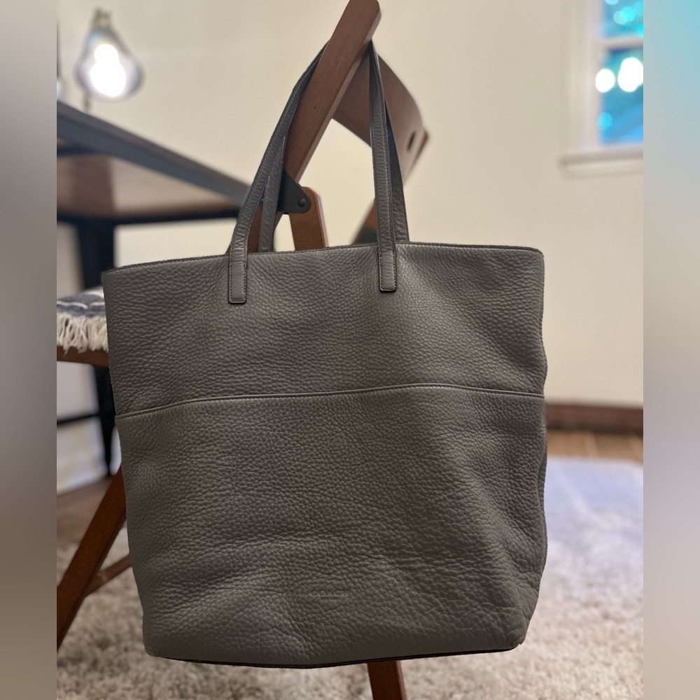 Coach Gray Leather Tote with Cream Tassels - Picture 6 of 11